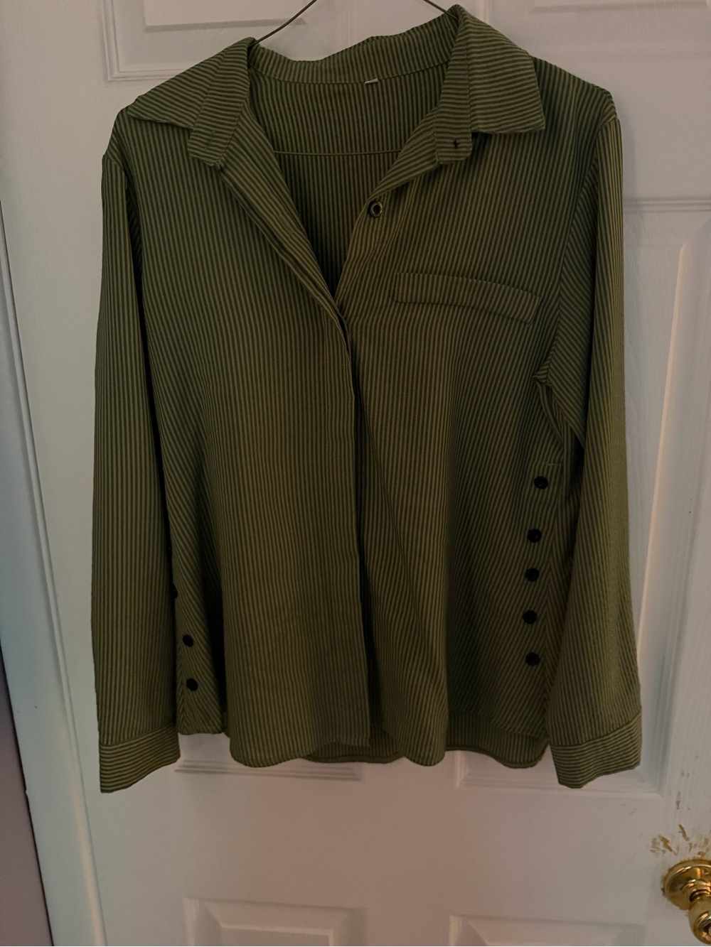 SHEIN Olive Green Black Striped Button Front Blouse